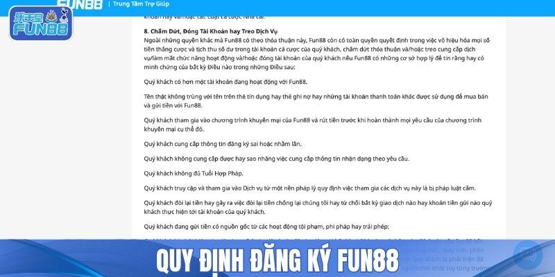 Quy định đăng ký FUN88